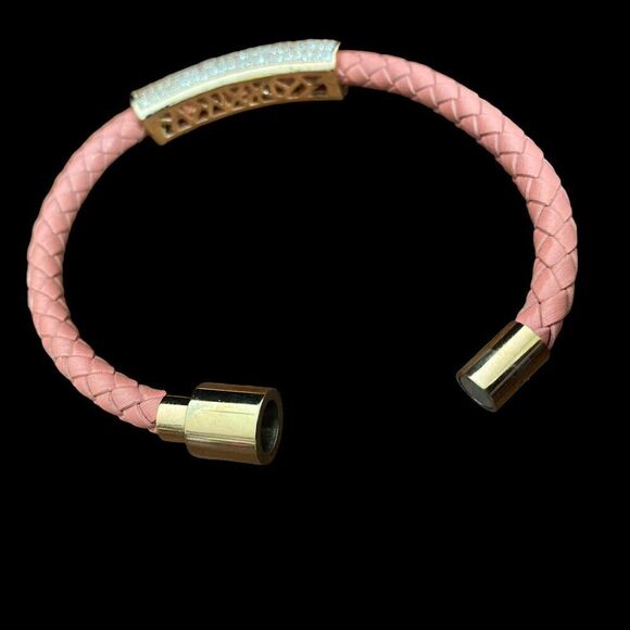 Icon Forever Bracelet Rose Braided Leather Pave Crystal Magnetic Closure - Picture 3 of 7